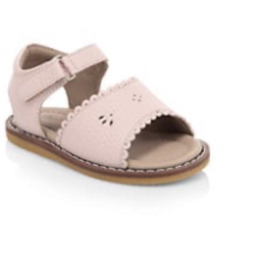 Worn twice- Elephantito Pink Girls Leather Sandal with Scalloped Trim